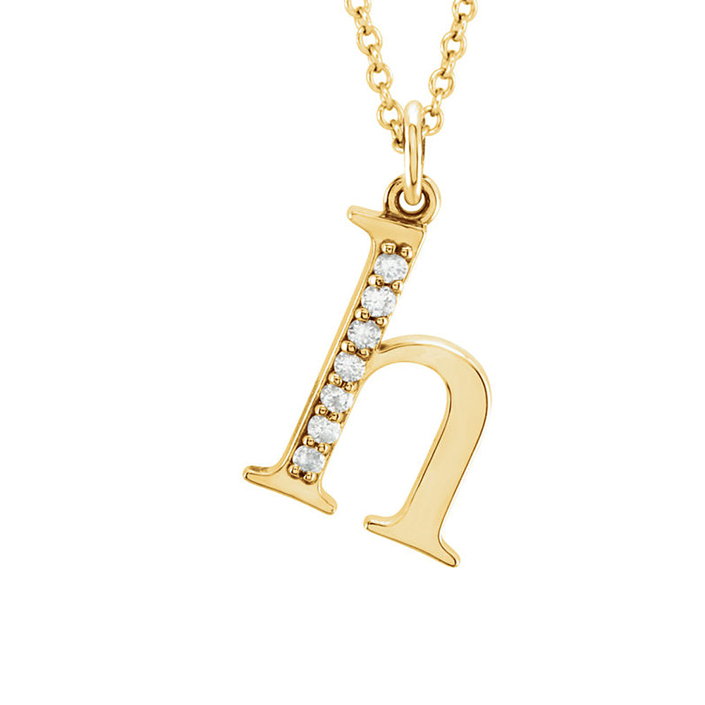 The Abbey 14k Yellow Diamond Lower Case Initial &#39;h&#39; Necklace 16 Inch, Item N10368-H by The Black Bow Jewelry Co.