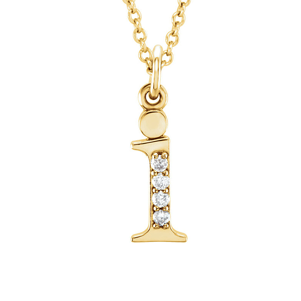 The Abbey 14k Yellow Diamond Lower Case Initial &#39;i&#39; Necklace 16 Inch, Item N10368-I by The Black Bow Jewelry Co.