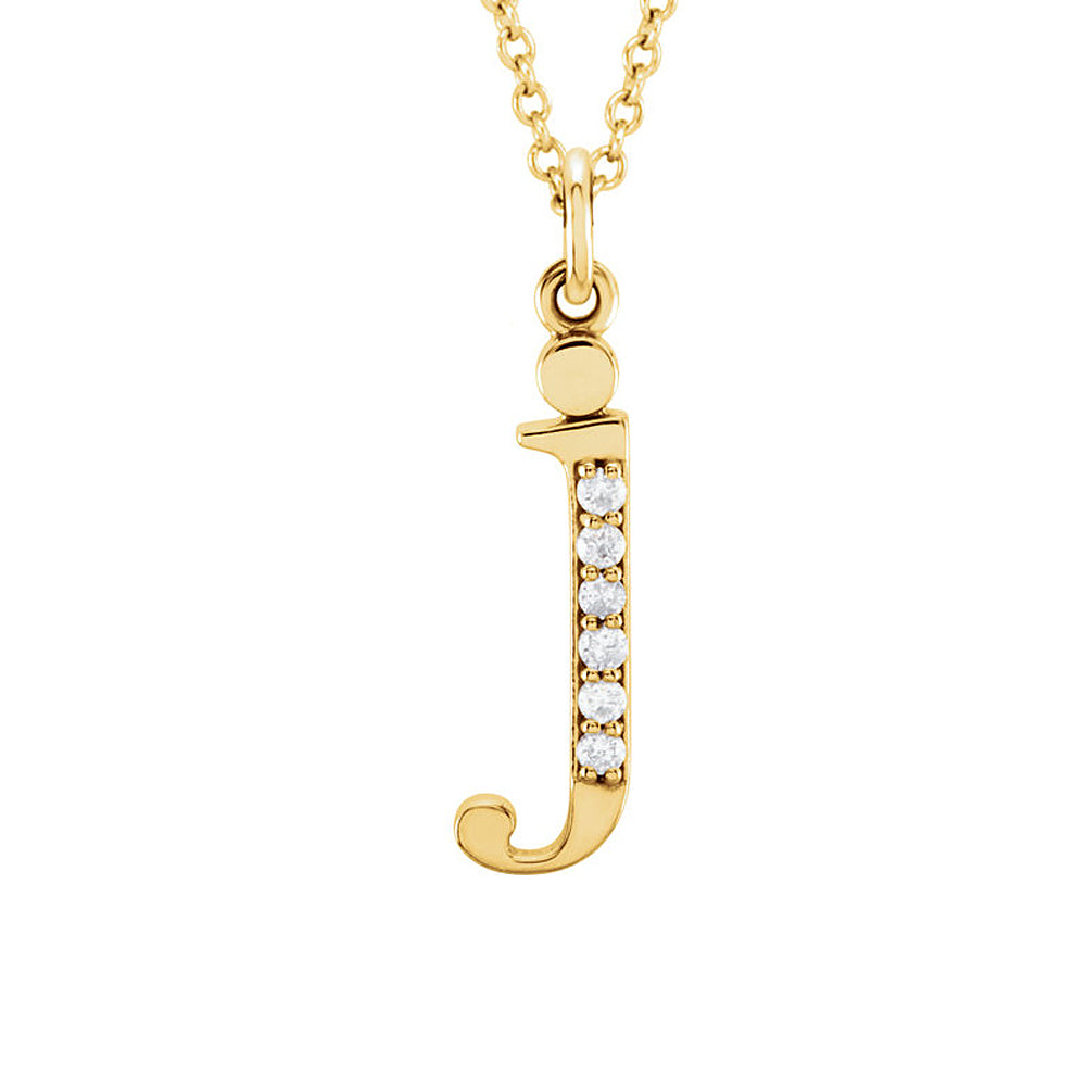 The Abbey 14k Yellow Diamond Lower Case Initial &#39;j&#39; Necklace 16 Inch, Item N10368-J by The Black Bow Jewelry Co.