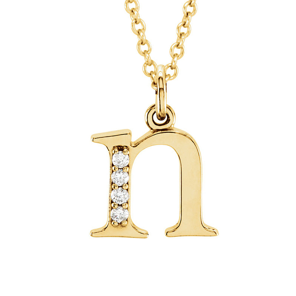 The Abbey 14k Yellow Diamond Lower Case Initial &#39;n&#39; Necklace 16 Inch, Item N10368-N by The Black Bow Jewelry Co.