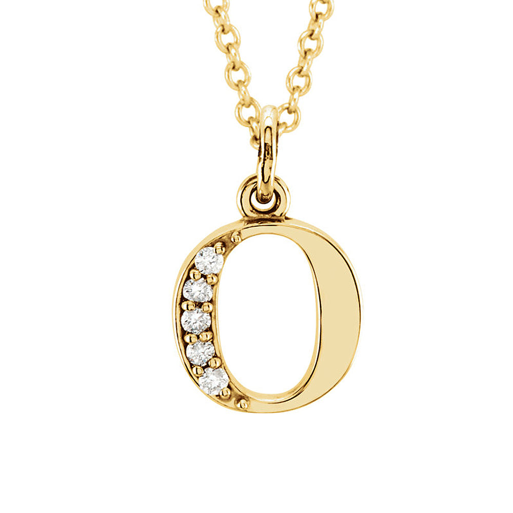 The Abbey 14k Yellow Diamond Lower Case Initial &#39;o&#39; Necklace 16 Inch, Item N10368-O by The Black Bow Jewelry Co.