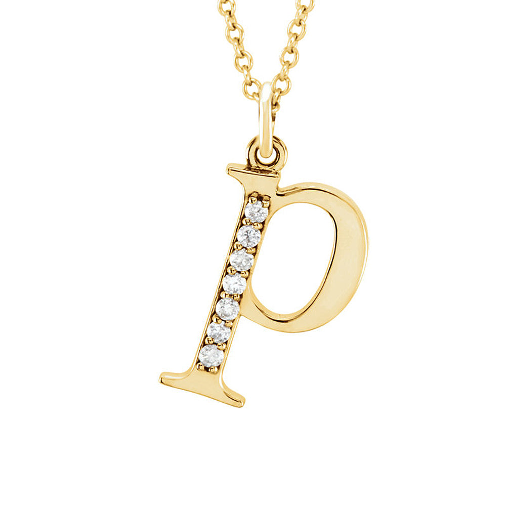 The Abbey 14k Yellow Diamond Lower Case Initial &#39;p&#39; Necklace 16 Inch, Item N10368-P by The Black Bow Jewelry Co.