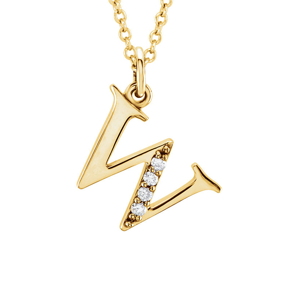 The Abbey 14k Yellow Diamond Lower Case Initial &#39;w&#39; Necklace 16 Inch, Item N10368-W by The Black Bow Jewelry Co.