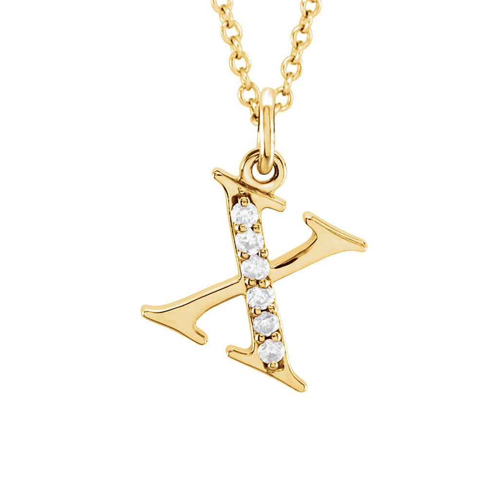 The Abbey 14k Yellow Diamond Lower Case Initial &#39;x&#39; Necklace 16 Inch, Item N10368-X by The Black Bow Jewelry Co.
