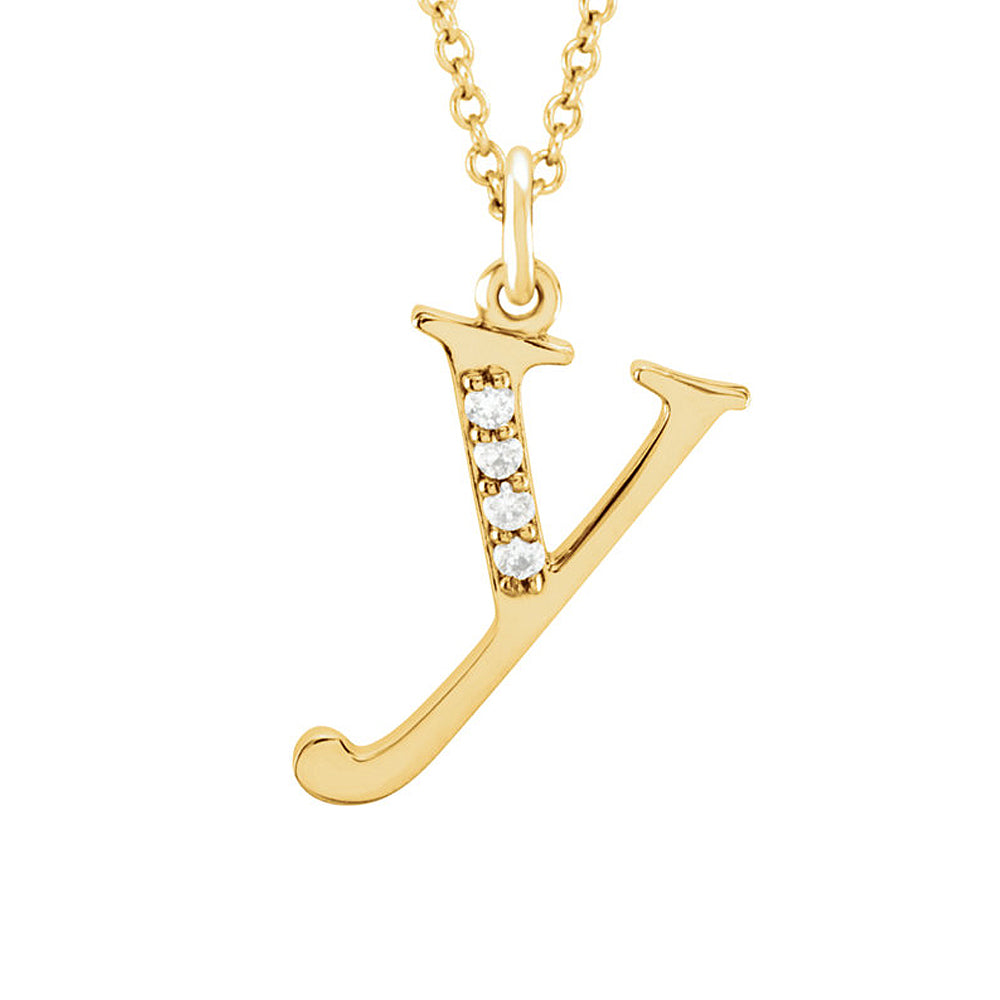 The Abbey 14k Yellow Diamond Lower Case Initial &#39;y&#39; Necklace 16 Inch, Item N10368-Y by The Black Bow Jewelry Co.