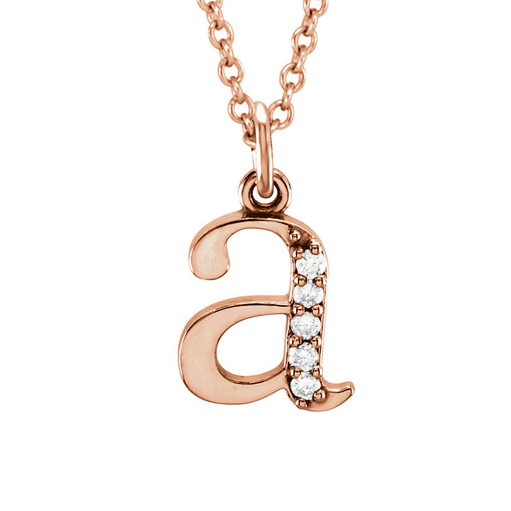 The Abbey 14k Rose Gold Diamond Lower Case Initial &#39;a&#39; Necklace 16 In, Item N10369-A by The Black Bow Jewelry Co.