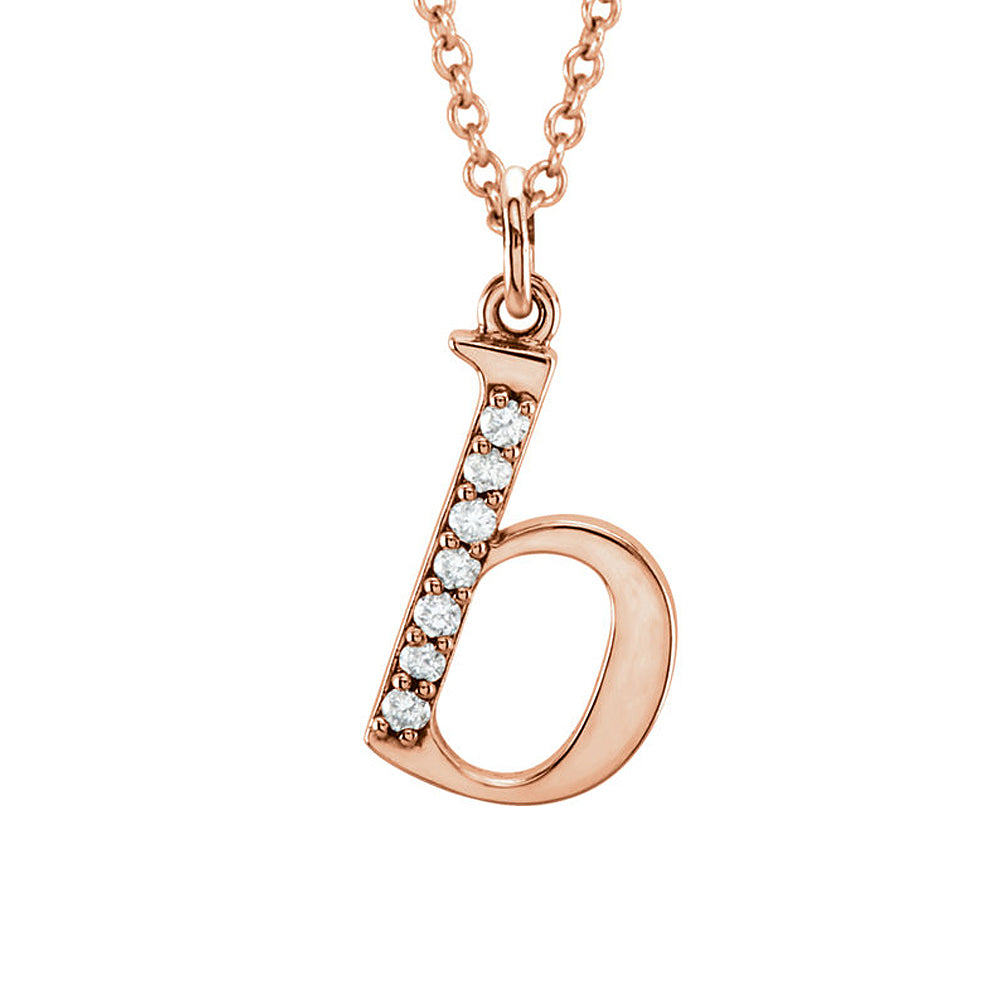 The Abbey 14k Rose Gold Diamond Lower Case Initial &#39;b&#39; Necklace 16 In, Item N10369-B by The Black Bow Jewelry Co.