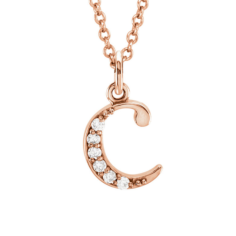 The Abbey 14k Rose Gold Diamond Lower Case Initial &#39;c&#39; Necklace 16 In, Item N10369-C by The Black Bow Jewelry Co.