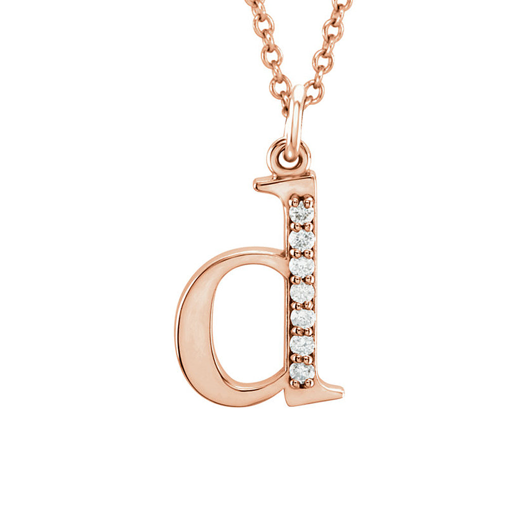 The Abbey 14k Rose Gold Diamond Lower Case Initial &#39;d&#39; Necklace 16 In, Item N10369-D by The Black Bow Jewelry Co.