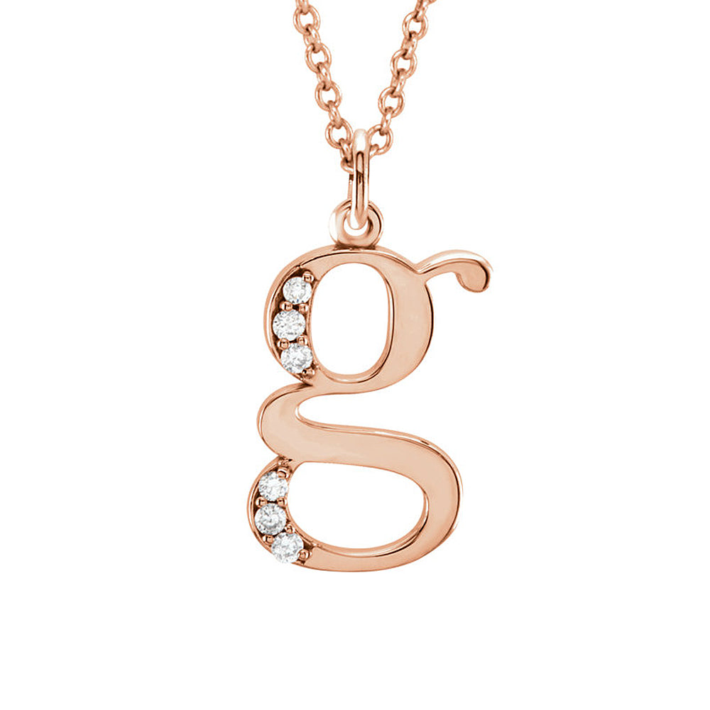 The Abbey 14k Rose Gold Diamond Lower Case Initial &#39;g&#39; Necklace 16 In, Item N10369-G by The Black Bow Jewelry Co.