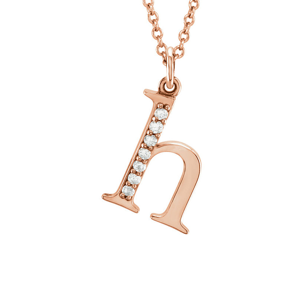 The Abbey 14k Rose Gold Diamond Lower Case Initial &#39;h&#39; Necklace 16 In, Item N10369-H by The Black Bow Jewelry Co.