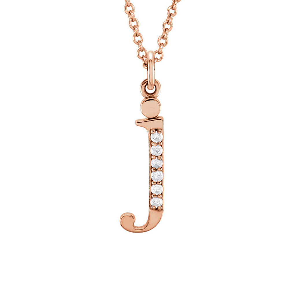 The Abbey 14k Rose Gold Diamond Lower Case Initial &#39;j&#39; Necklace 16 In, Item N10369-J by The Black Bow Jewelry Co.