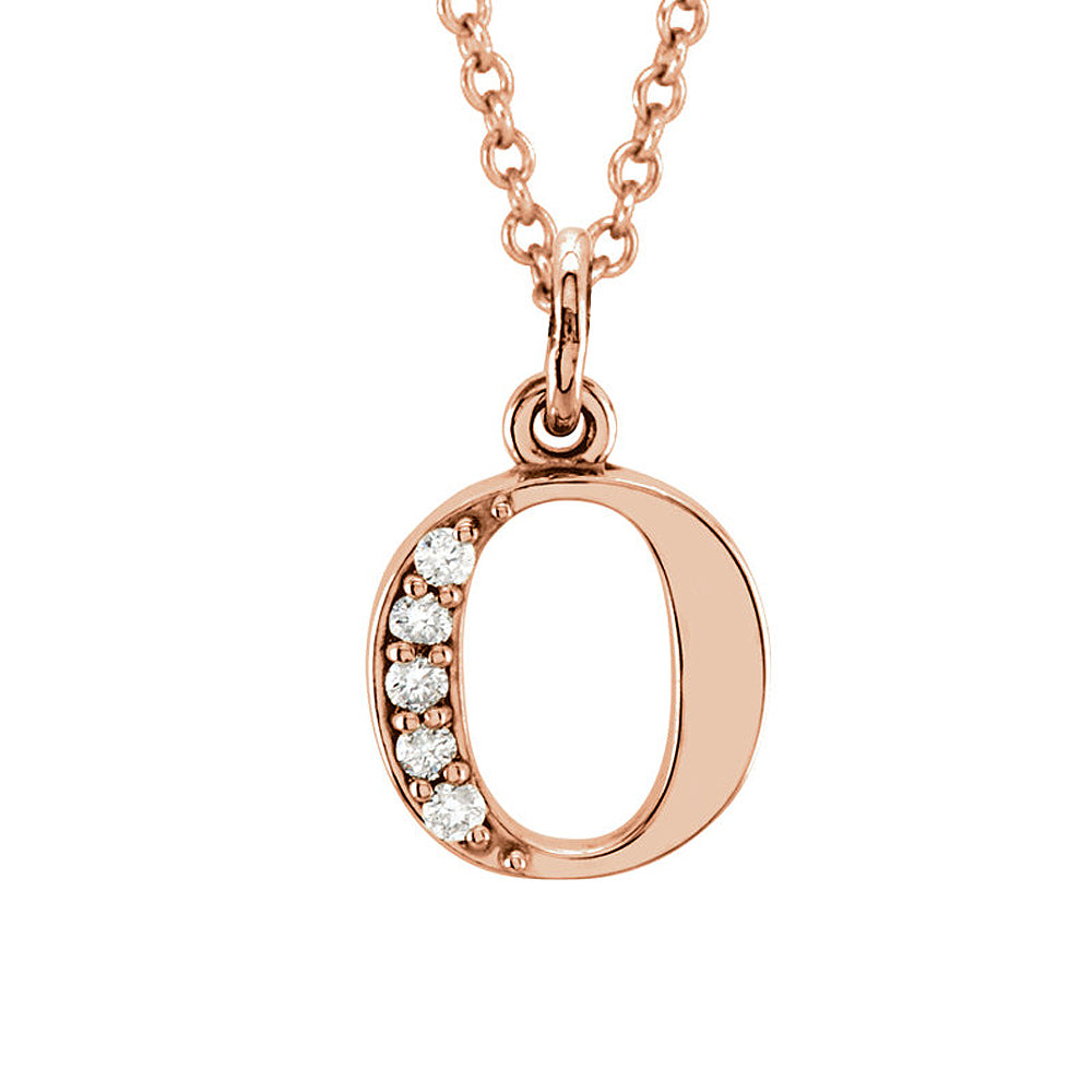 The Abbey 14k Rose Gold Diamond Lower Case Initial &#39;o&#39; Necklace 16 In, Item N10369-O by The Black Bow Jewelry Co.