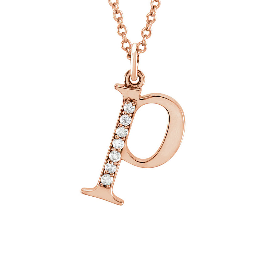 The Abbey 14k Rose Gold Diamond Lower Case Initial &#39;p&#39; Necklace 16 In, Item N10369-P by The Black Bow Jewelry Co.