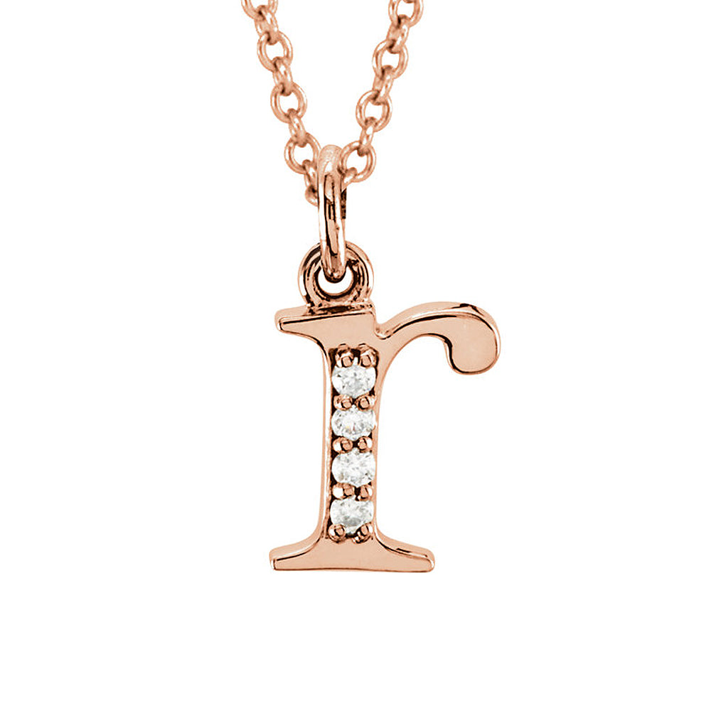 The Abbey 14k Rose Gold Diamond Lower Case Initial &#39;r&#39; Necklace 16 In, Item N10369-R by The Black Bow Jewelry Co.