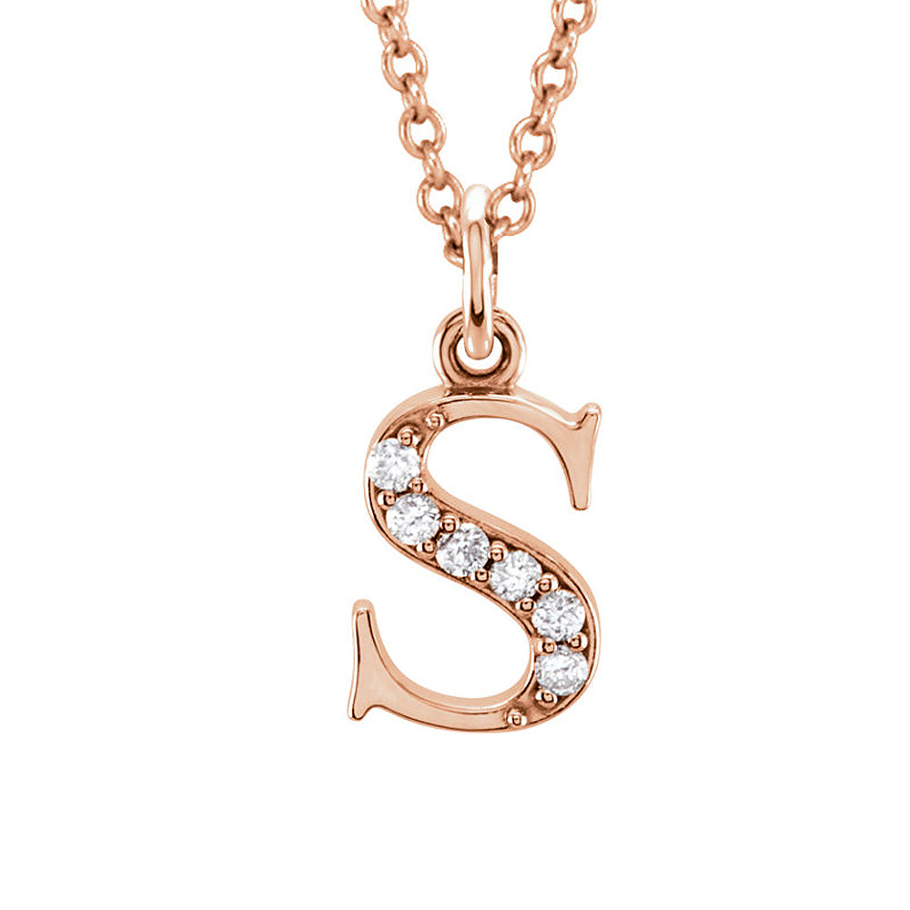 The Abbey 14k Rose Gold Diamond Lower Case Initial &#39;s&#39; Necklace 16 In, Item N10369-S by The Black Bow Jewelry Co.