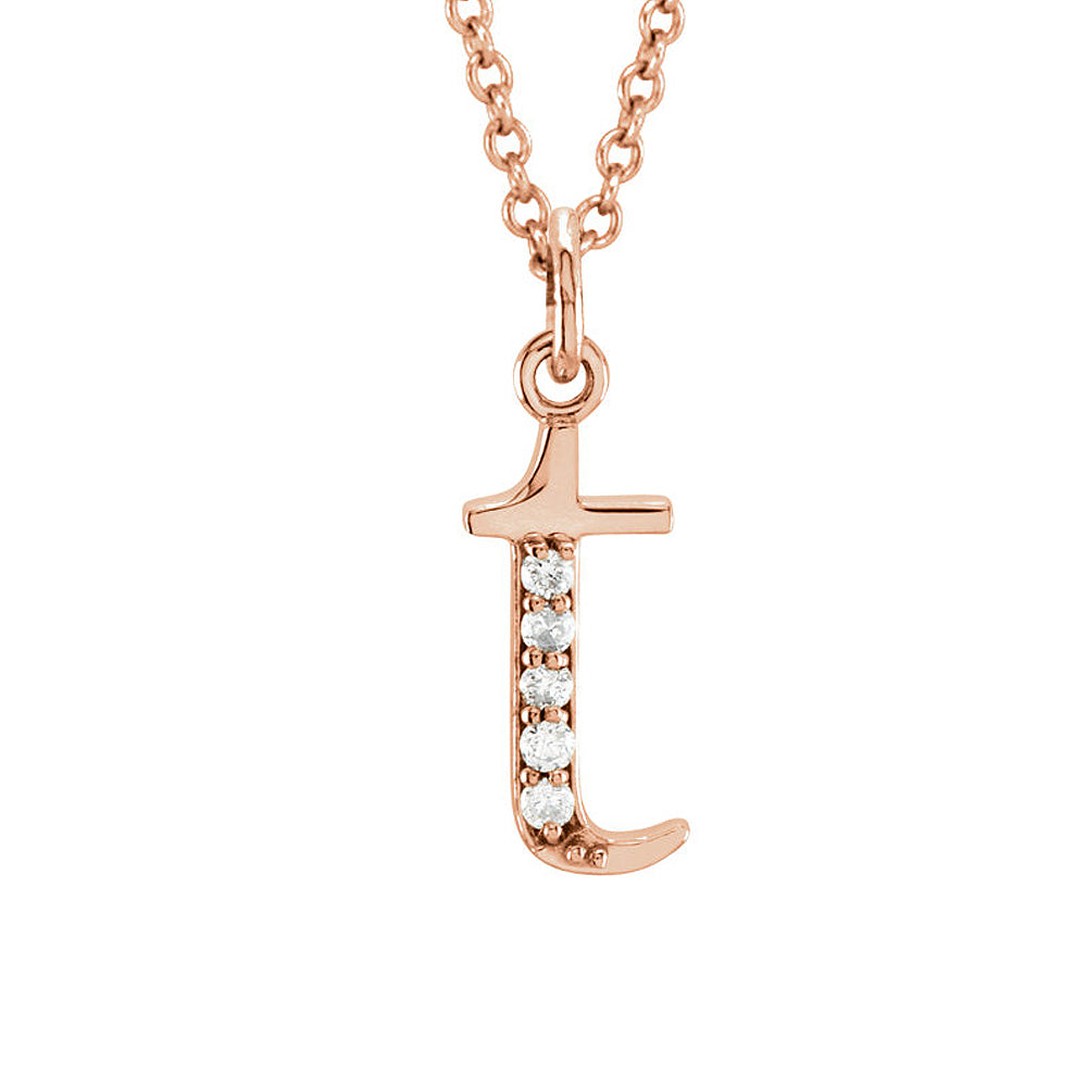 The Abbey 14k Rose Gold Diamond Lower Case Initial &#39;t&#39; Necklace 16 In, Item N10369-T by The Black Bow Jewelry Co.