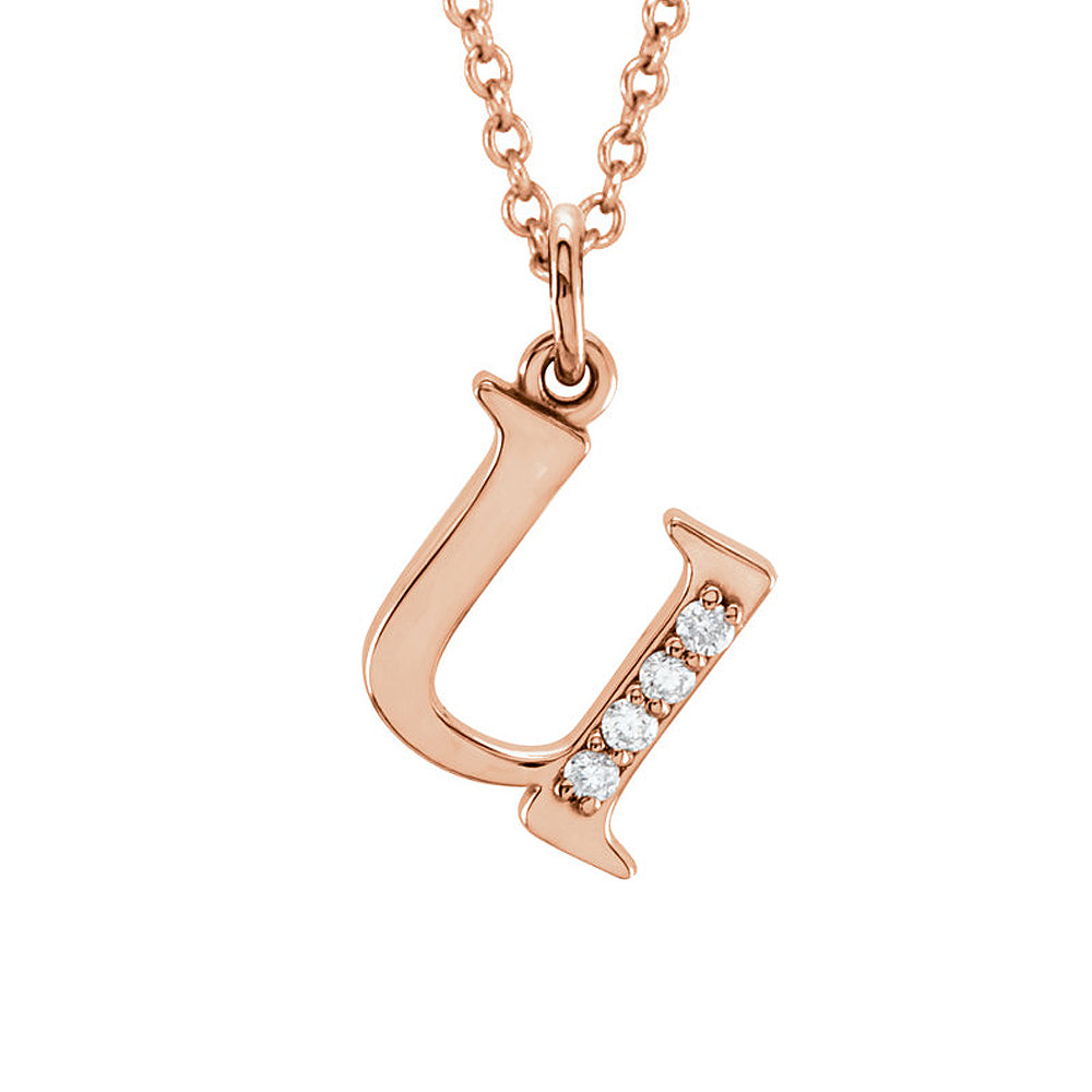 The Abbey 14k Rose Gold Diamond Lower Case Initial &#39;u&#39; Necklace 16 In, Item N10369-U by The Black Bow Jewelry Co.