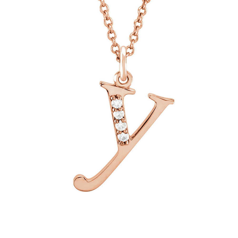 The Abbey 14k Rose Gold Diamond Lower Case Initial &#39;y&#39; Necklace 16 In, Item N10369-Y by The Black Bow Jewelry Co.