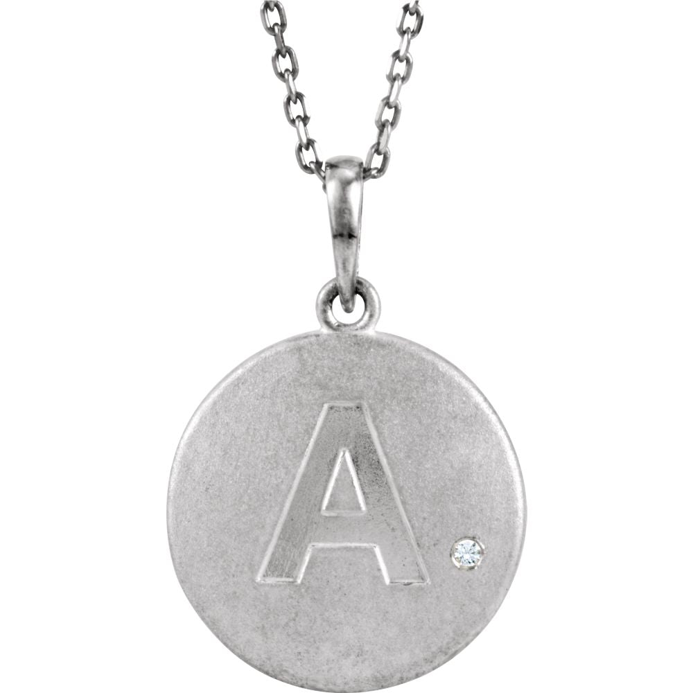 The Emma Sterling Silver Diamond Block Initial A Disc Necklace, 18 In., Item N10370-A by The Black Bow Jewelry Co.