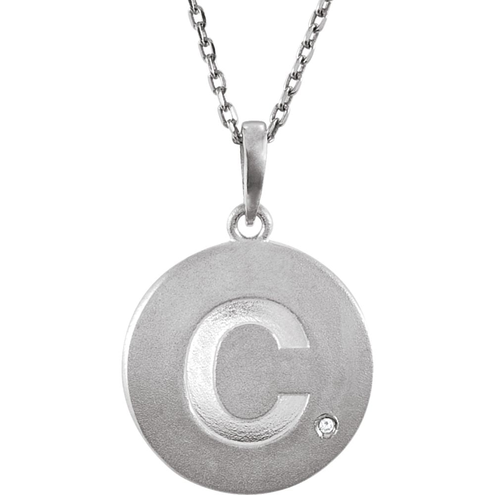 The Emma Sterling Silver Diamond Block Initial C Disc Necklace, 18 In., Item N10370-C by The Black Bow Jewelry Co.