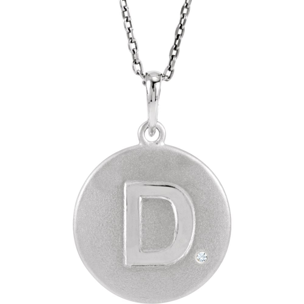 The Emma Sterling Silver Diamond Block Initial D Disc Necklace, 18 In., Item N10370-D by The Black Bow Jewelry Co.