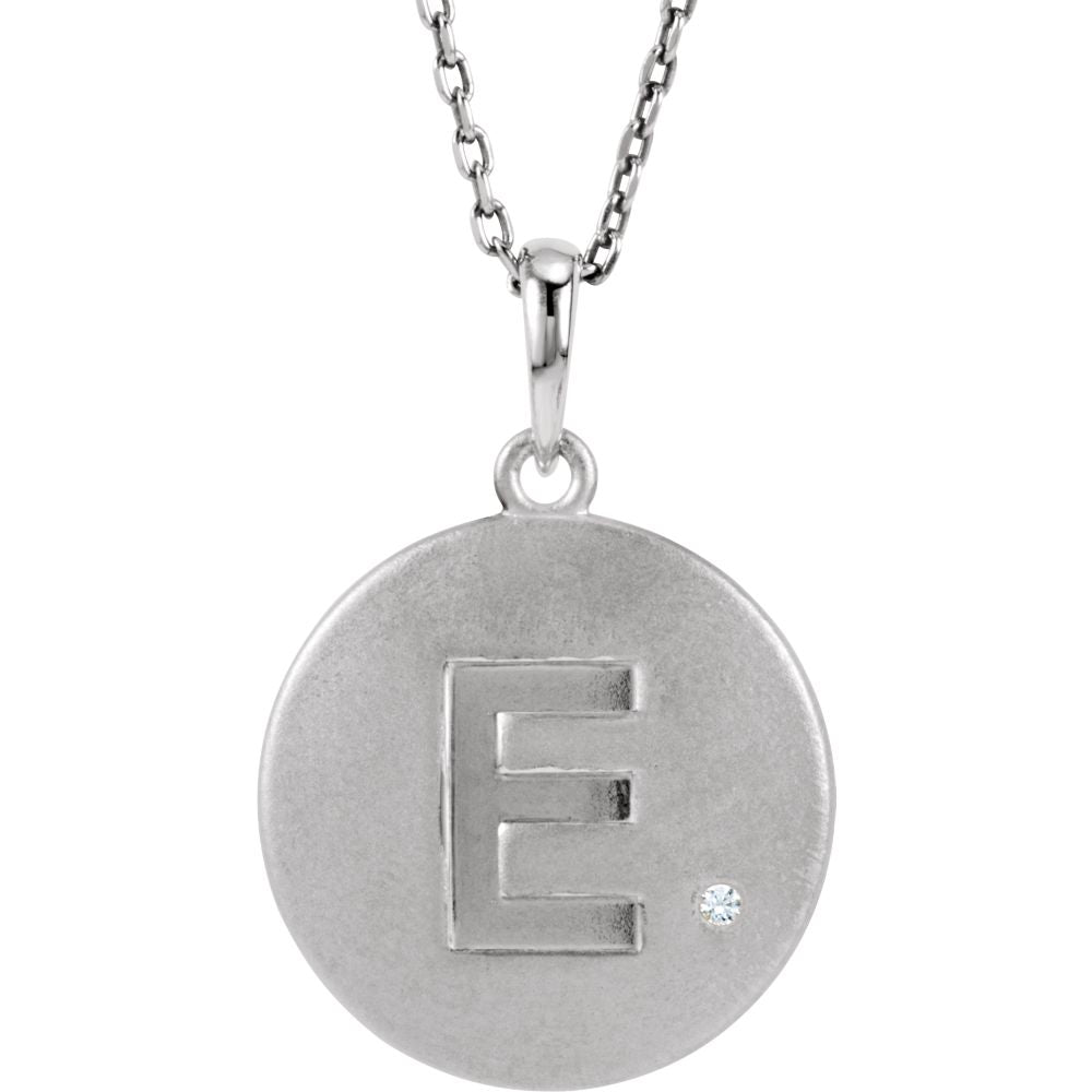 The Emma Sterling Silver Diamond Block Initial E Disc Necklace, 18 In., Item N10370-E by The Black Bow Jewelry Co.