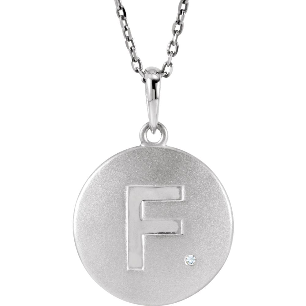 The Emma Sterling Silver Diamond Block Initial F Disc Necklace, 18 In., Item N10370-F by The Black Bow Jewelry Co.