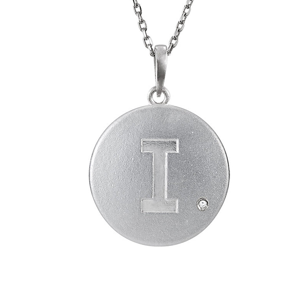 The Emma Sterling Silver Diamond Block Initial I Disc Necklace, 18 In., Item N10370-I by The Black Bow Jewelry Co.