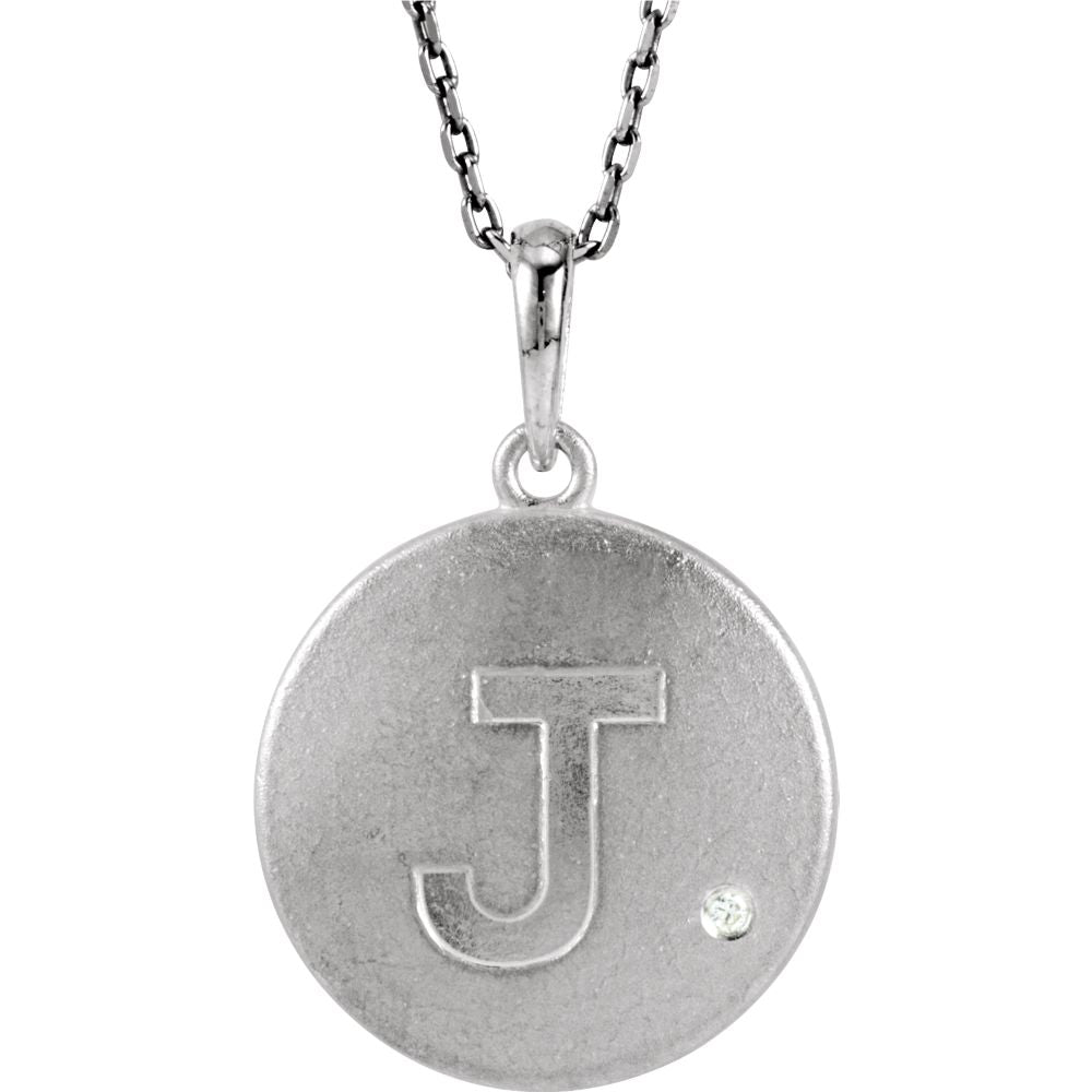 The Emma Sterling Silver Diamond Block Initial J Disc Necklace, 18 In., Item N10370-J by The Black Bow Jewelry Co.