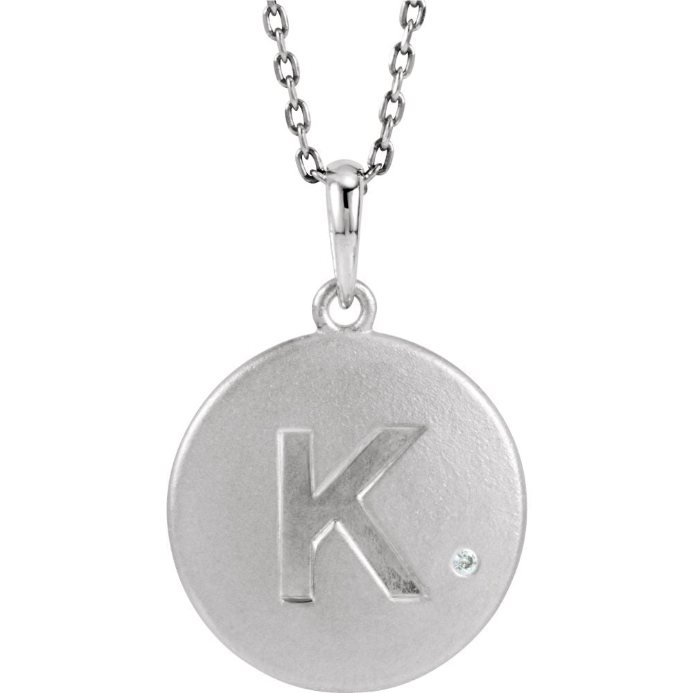 The Emma Sterling Silver Diamond Block Initial K Disc Necklace, 18 In., Item N10370-K by The Black Bow Jewelry Co.