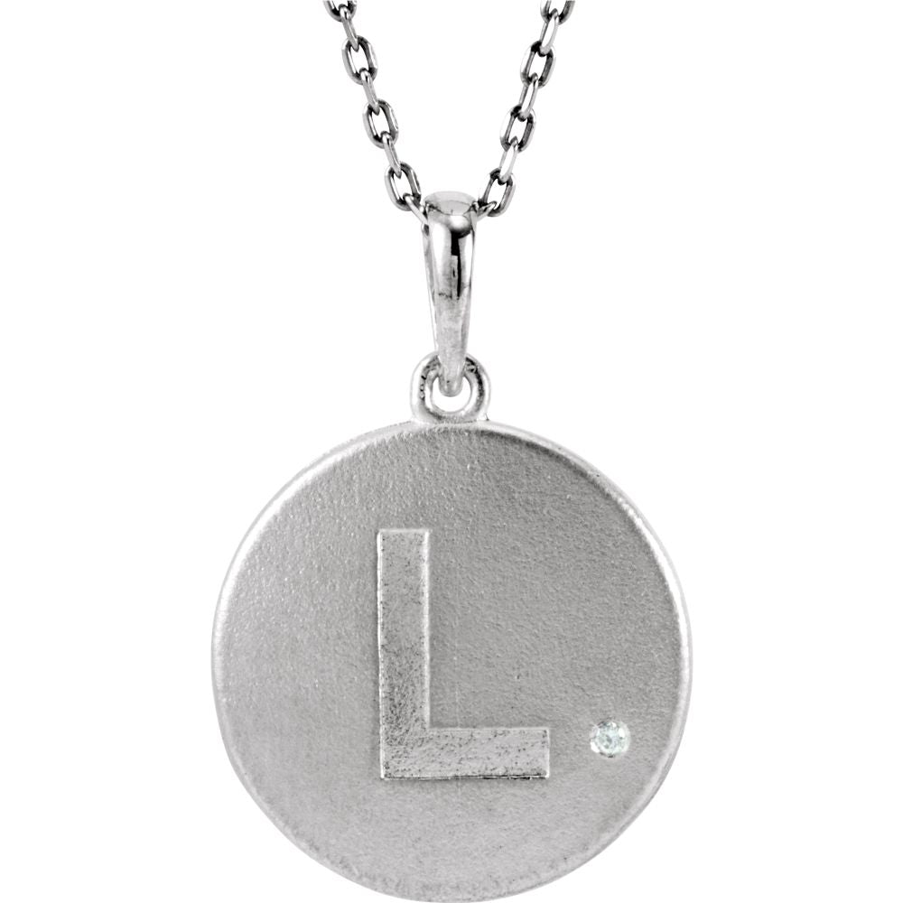 The Emma Sterling Silver Diamond Block Initial L Disc Necklace, 18 In., Item N10370-L by The Black Bow Jewelry Co.