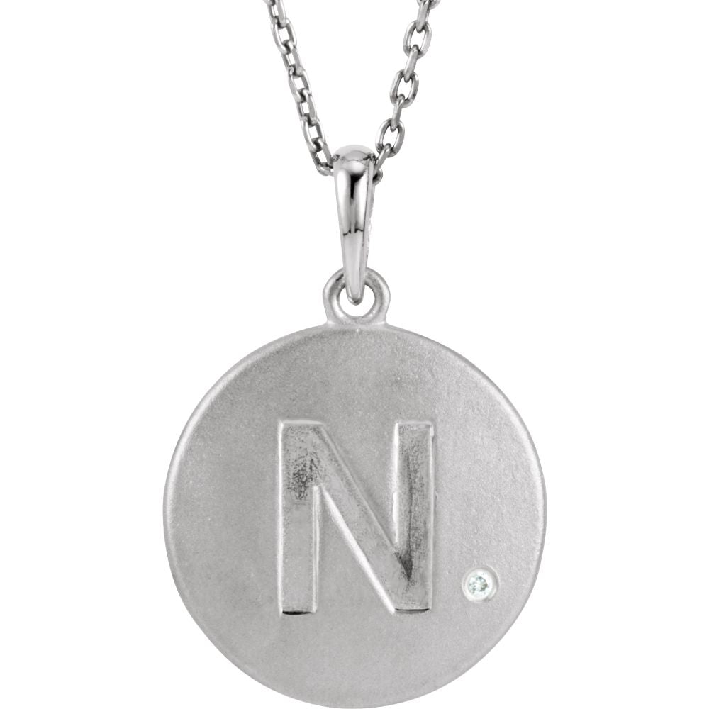 The Emma Sterling Silver Diamond Block Initial N Disc Necklace, 18 In., Item N10370-N by The Black Bow Jewelry Co.
