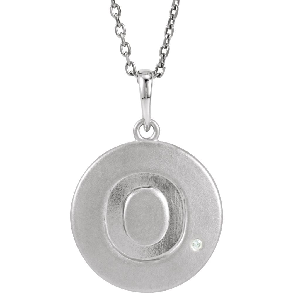 The Emma Sterling Silver Diamond Block Initial O Disc Necklace, 18 In., Item N10370-O by The Black Bow Jewelry Co.