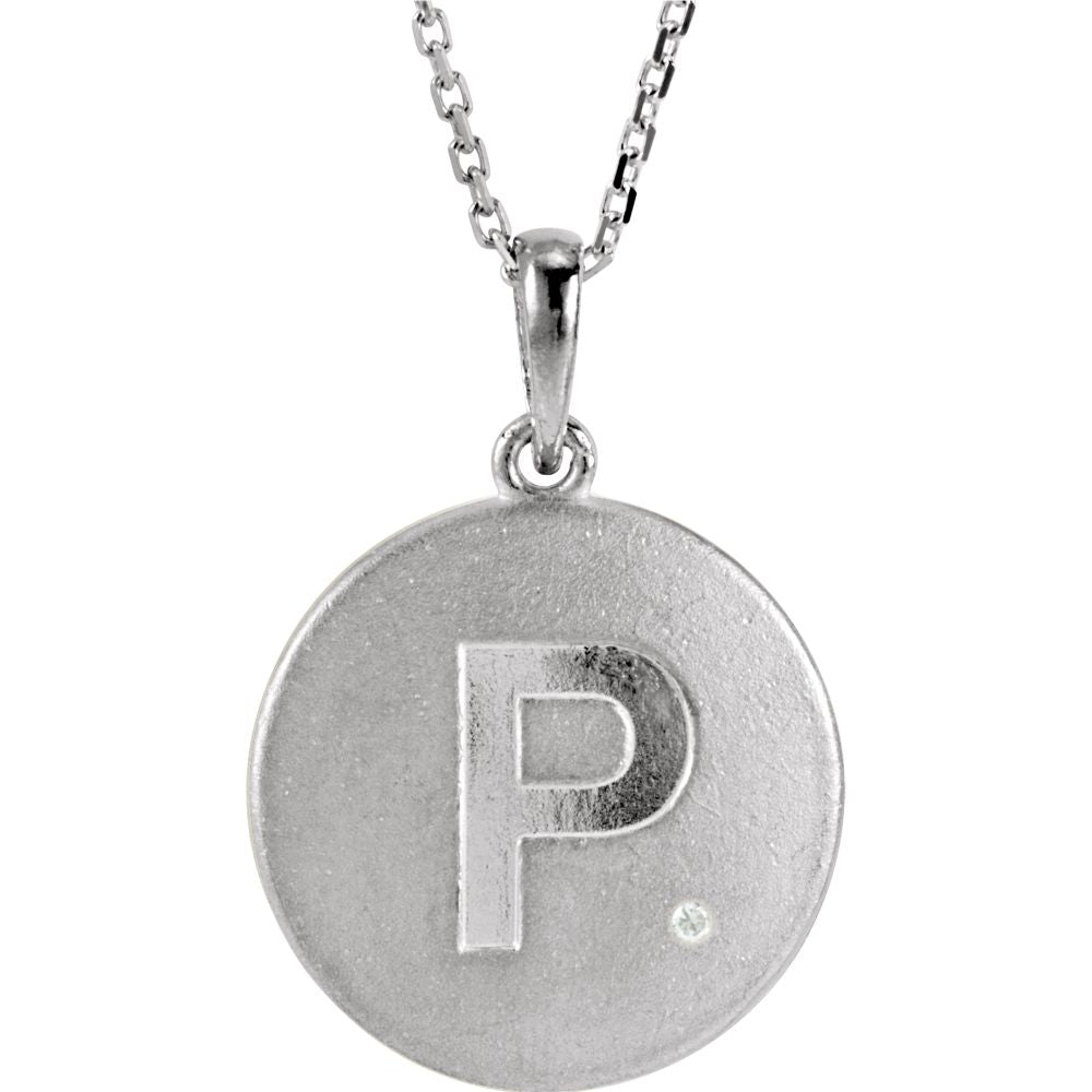 The Emma Sterling Silver Diamond Block Initial P Disc Necklace, 18 In., Item N10370-P by The Black Bow Jewelry Co.