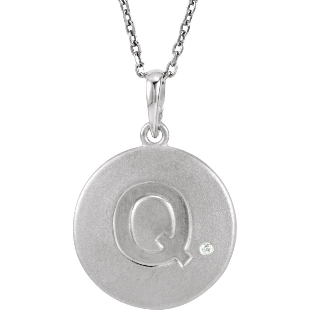 The Emma Sterling Silver Diamond Block Initial Q Disc Necklace, 18 In., Item N10370-Q by The Black Bow Jewelry Co.