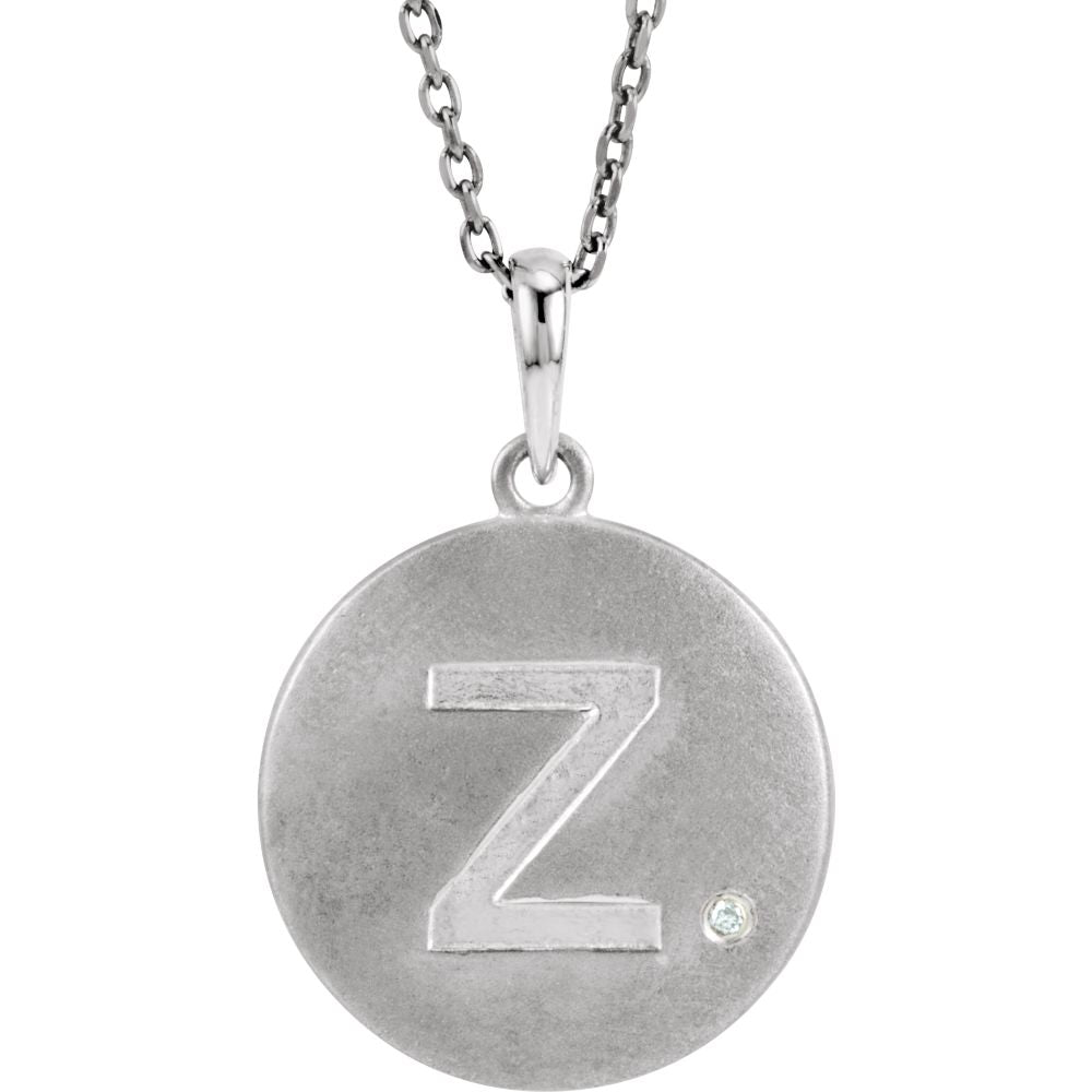 The Emma Sterling Silver Diamond Block Initial Z Disc Necklace, 18 In., Item N10370-Z by The Black Bow Jewelry Co.