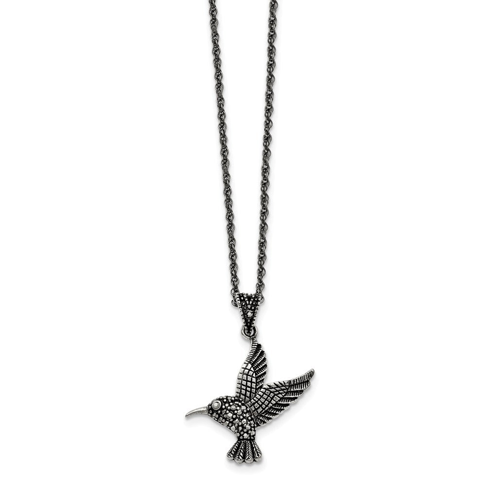 Marcasite Hummingbird Necklace in Antiqued Stainless Steel, 18 Inch, Item N10376 by The Black Bow Jewelry Co.
