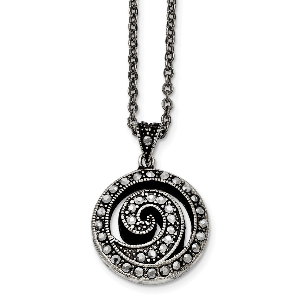 Marcasite Swirl Round Necklace in Antiqued Stainless Steel, 18 Inch, Item N10380 by The Black Bow Jewelry Co.