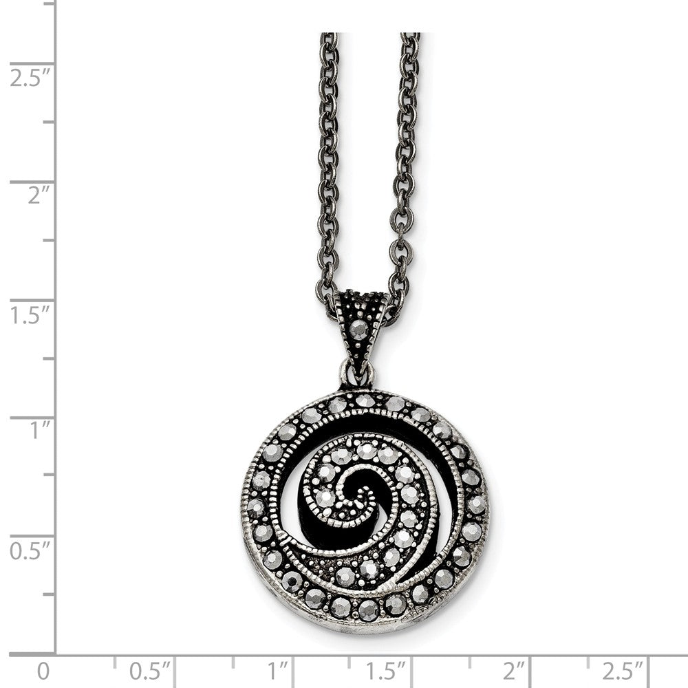 Alternate view of the Marcasite Swirl Round Necklace in Antiqued Stainless Steel, 18 Inch by The Black Bow Jewelry Co.