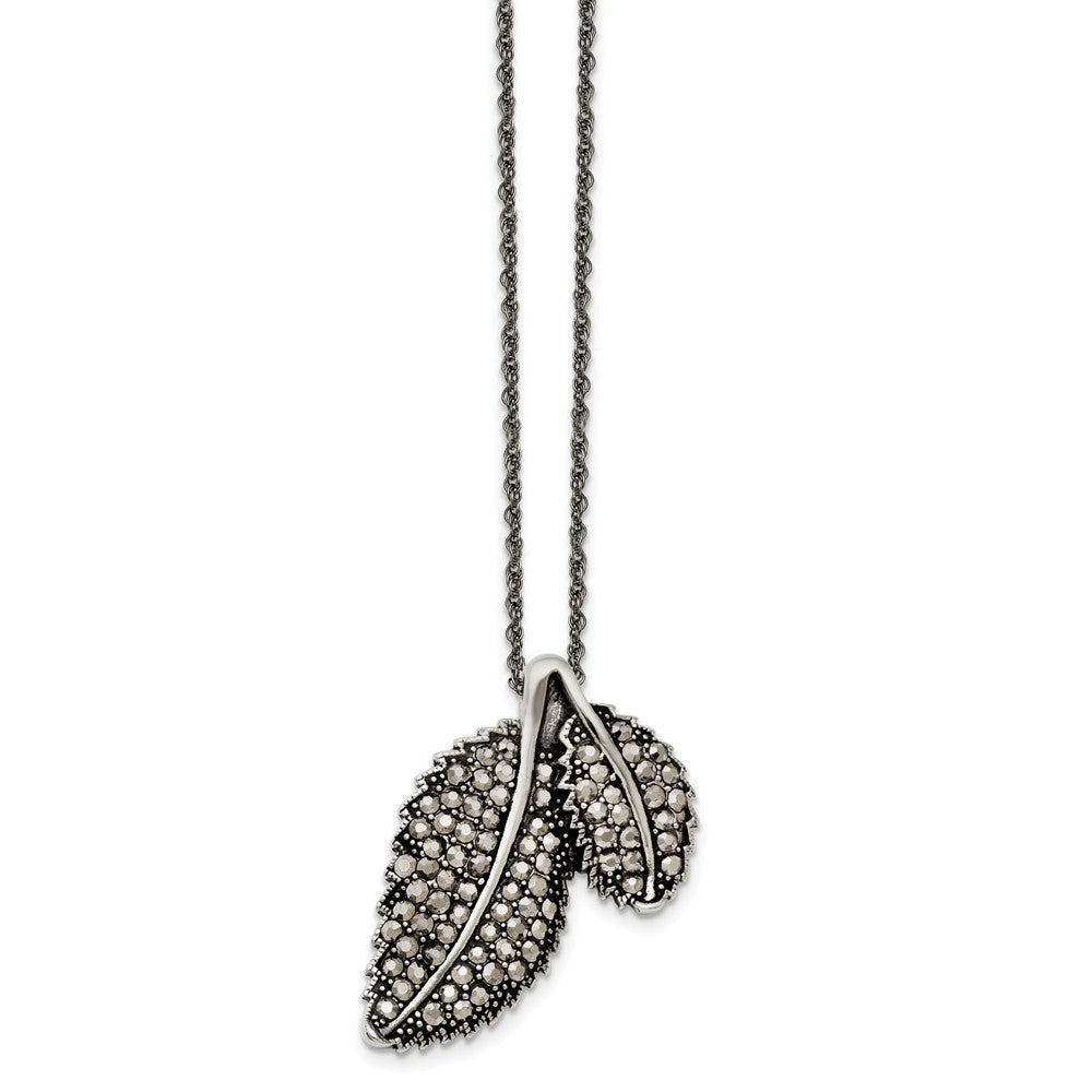 Marcasite Leaf Necklace in Antiqued Stainless Steel, 20 Inch, Item N10381 by The Black Bow Jewelry Co.