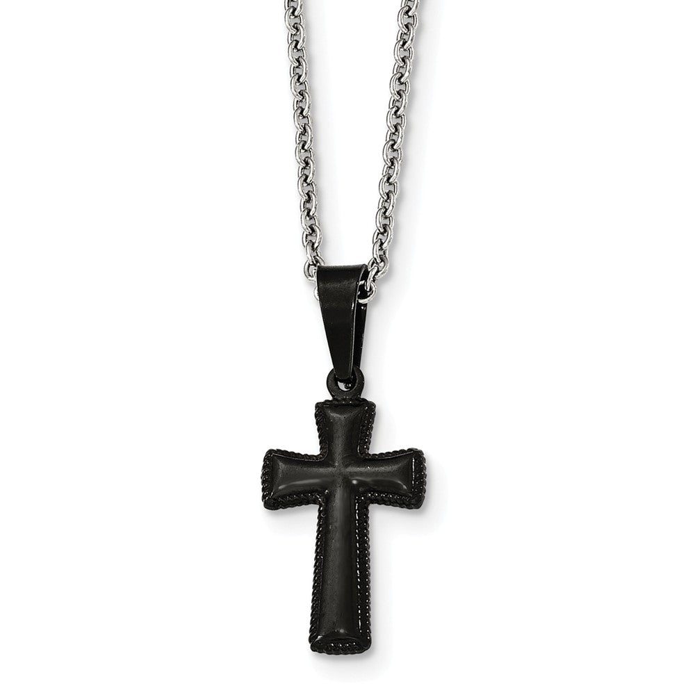 Small Black Plated Pillow Cross Necklace in Stainless Steel, 16 Inch, Item N10384 by The Black Bow Jewelry Co.