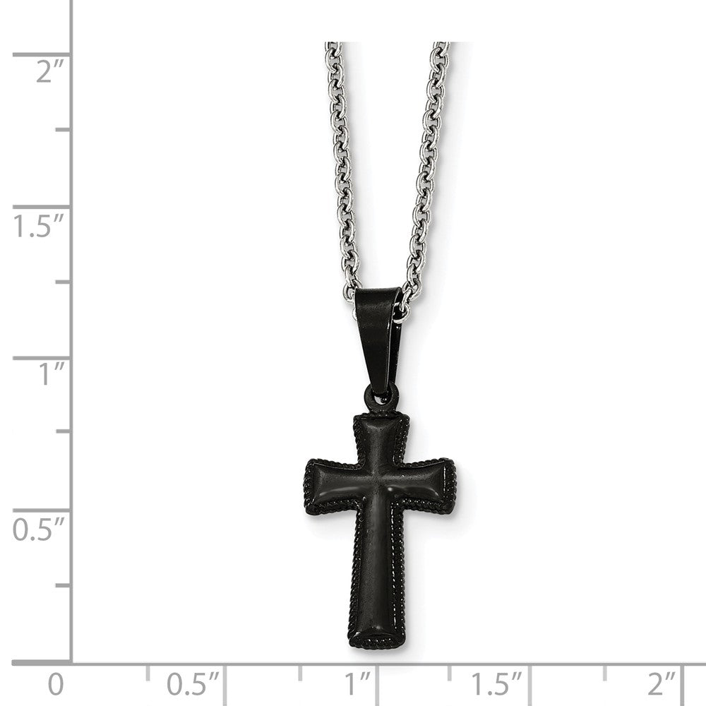 Alternate view of the Small Black Plated Pillow Cross Necklace in Stainless Steel, 16 Inch by The Black Bow Jewelry Co.