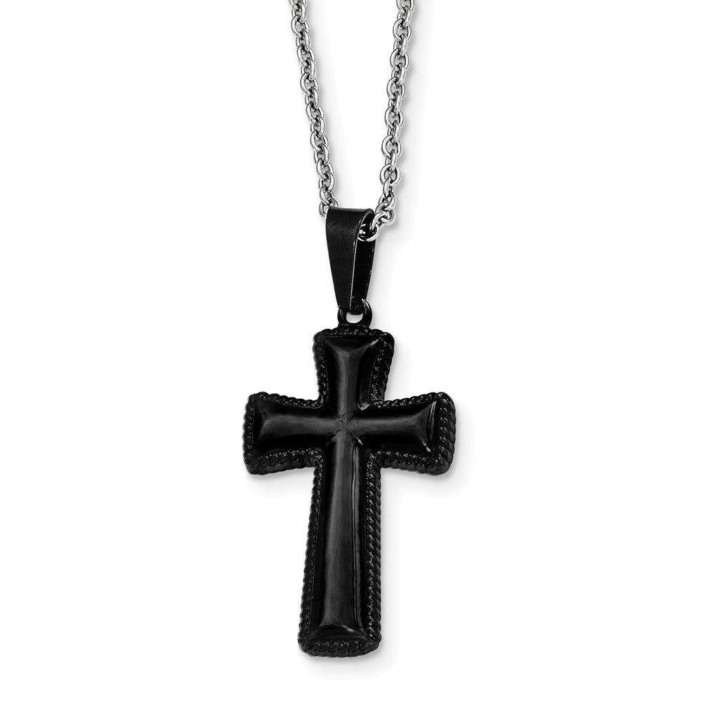 Medium Black Plated Pillow Cross Necklace in Stainless Steel, 18 Inch, Item N10385 by The Black Bow Jewelry Co.