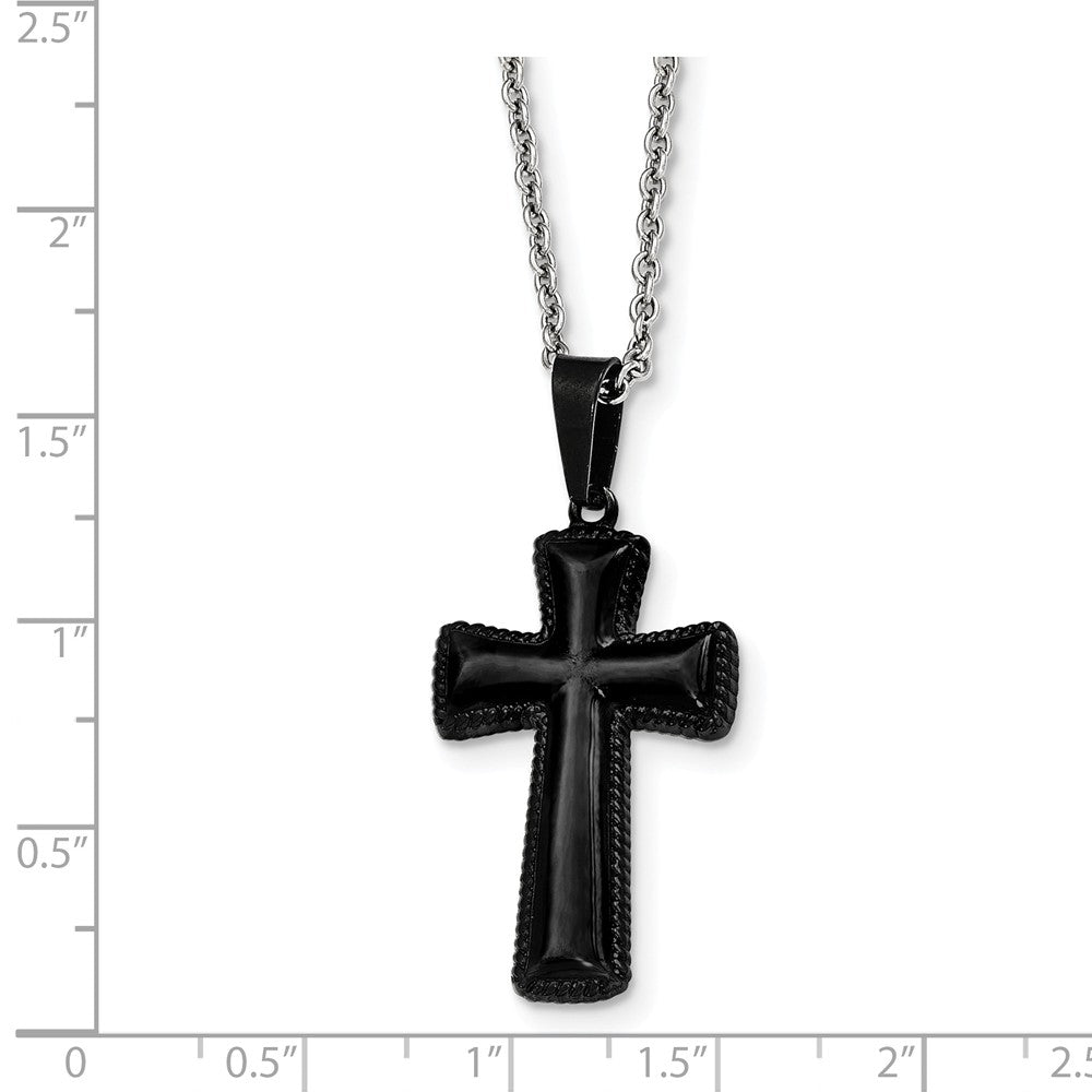 Alternate view of the Medium Black Plated Pillow Cross Necklace in Stainless Steel, 18 Inch by The Black Bow Jewelry Co.