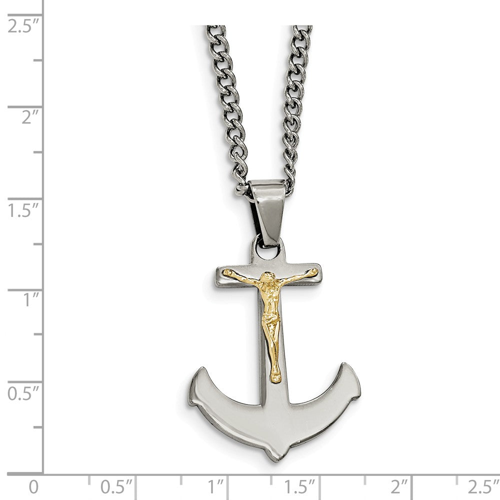 Alternate view of the Crucifix Anchor Necklace in Stainless Steel &amp; 14k Gold Plating, 24 in by The Black Bow Jewelry Co.