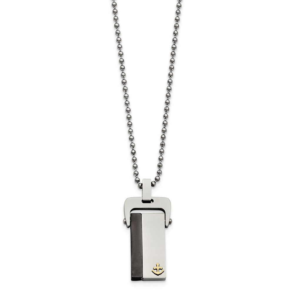 Anchor Dog Tag 20-Inch Necklace in Black and Gold Tone Stainless Steel, Item N10391 by The Black Bow Jewelry Co.
