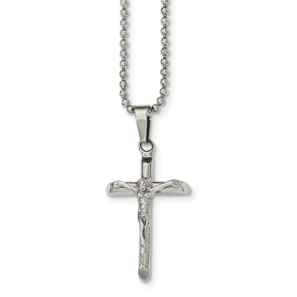 Crucifix Cross Necklace in Stainless Steel, 20 Inch, Item N10392 by The Black Bow Jewelry Co.