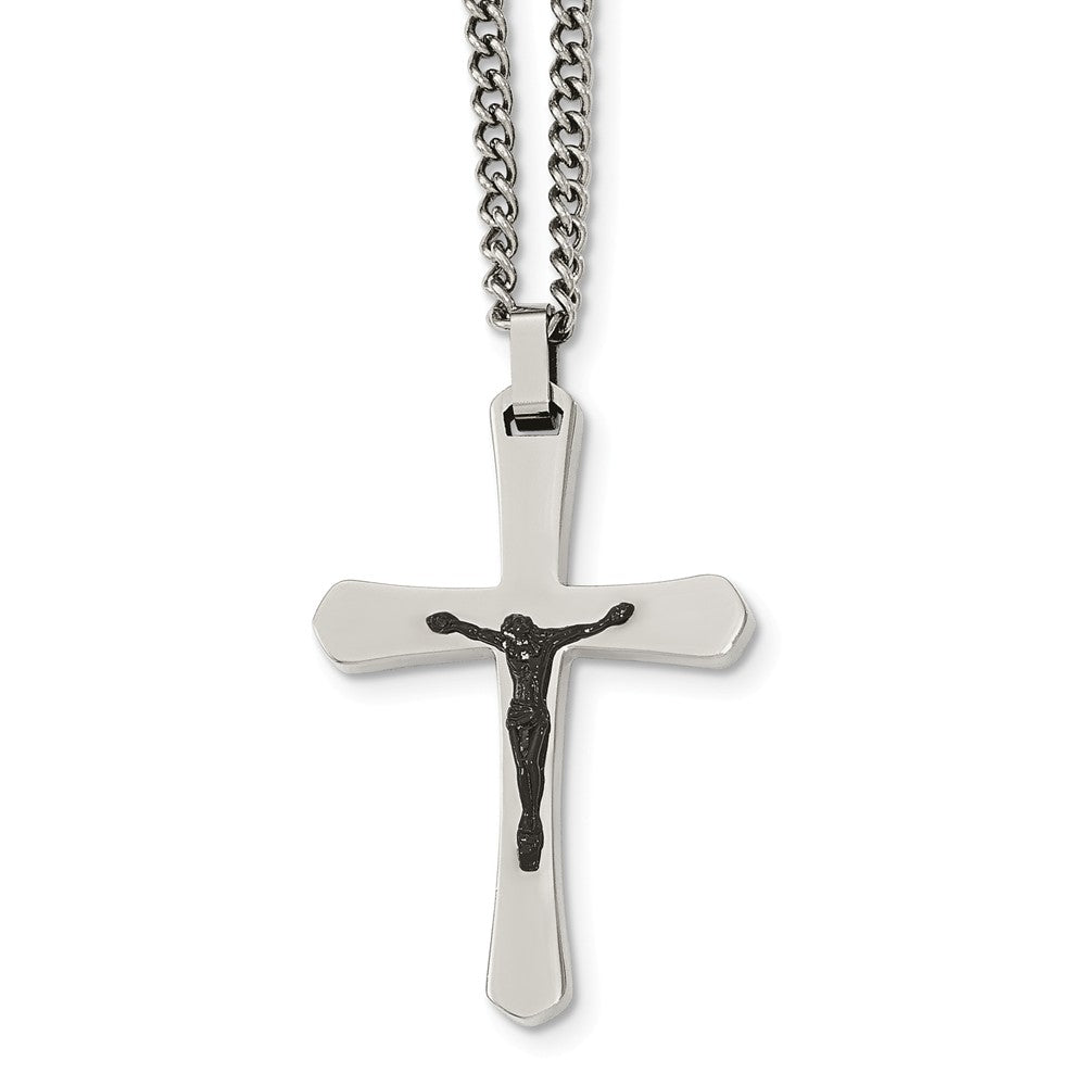 Two Tone Crucifix Cross Necklace in Stainless Steel, 24 Inch, Item N10393 by The Black Bow Jewelry Co.