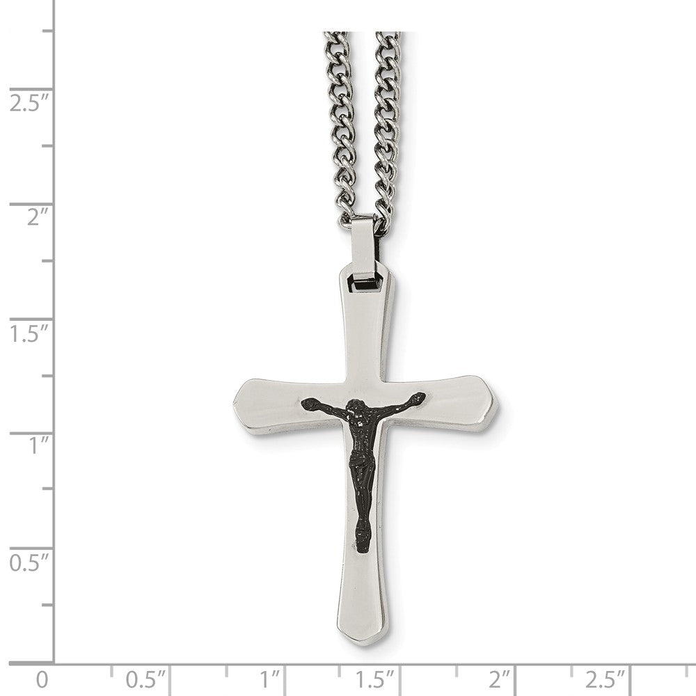 Alternate view of the Two Tone Crucifix Cross Necklace in Stainless Steel, 24 Inch by The Black Bow Jewelry Co.